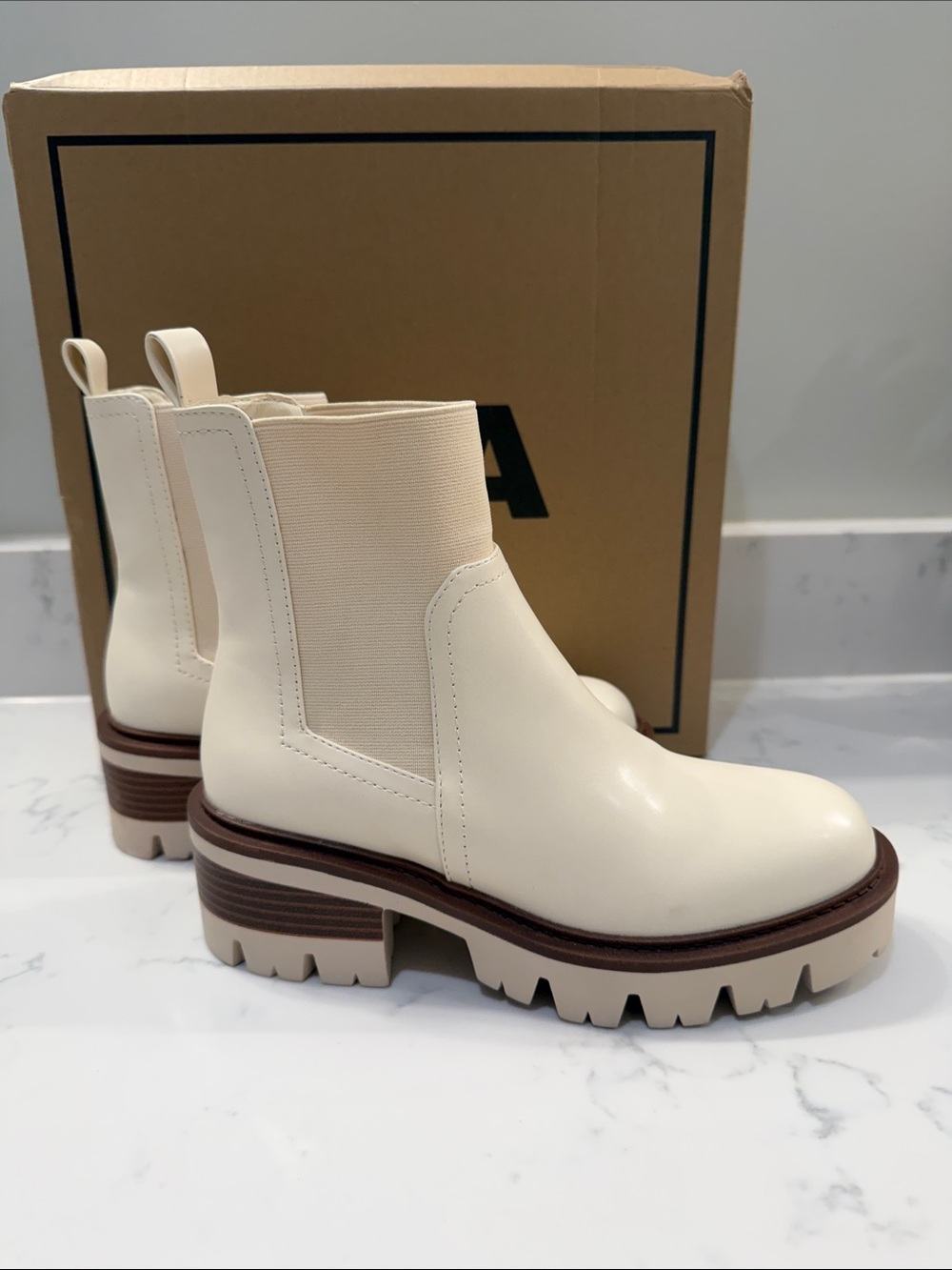 MIA Cream Chelsea Lug Sole Ankle Boots